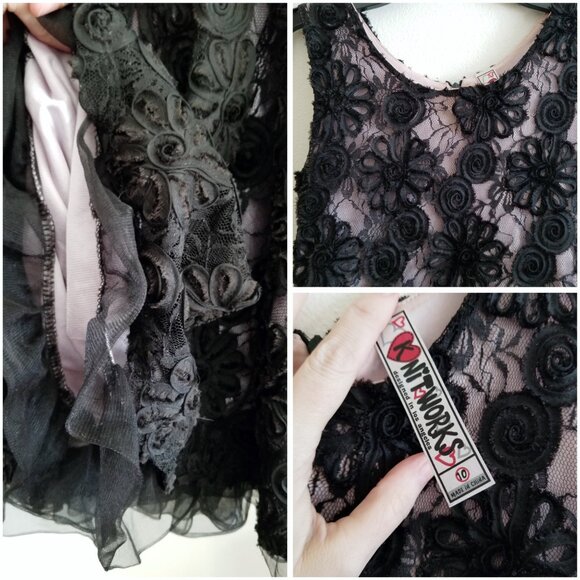 Girls Black Floral Lace Party Dress ✦ Knit Works ✦ Pink Lining ✦ Twirl Skirt 10 - Picture 6 of 6